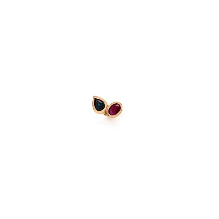 Leslie Paige Two-Stone Sapphire and Ruby Single Stud Earring
