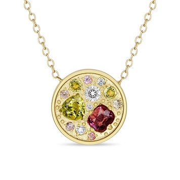 Miles McNeel Spinel, Peridot, Sapphire, and Diamond Large Circle Yellow Gold Necklace