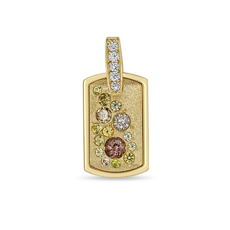 Miles McNeel Pink and Yellow Sapphire and Diamond Small Tag Pendant