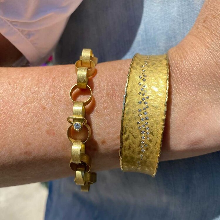 Banzhaf Studio Textured 22k Gold and Sterling Silver Diamond Trail Cuff