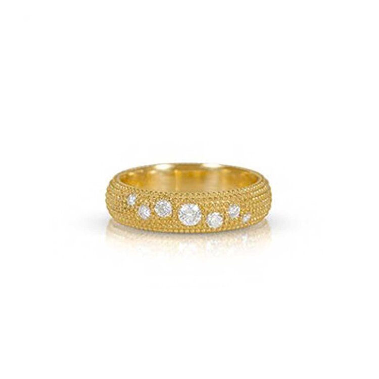 925SUNEERA Willow Textured Yellow Gold and Diamond Band Ring