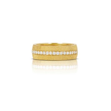 925SUNEERA Shana Textured Yellow Gold and Diamond Eternity Band Ring