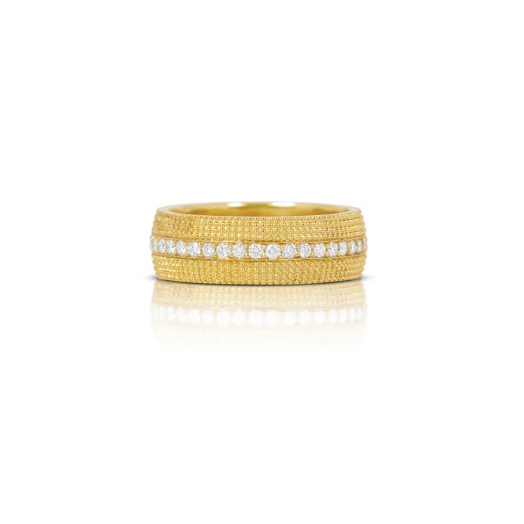 925SUNEERA Shana Textured Yellow Gold and Diamond Eternity Band Ring