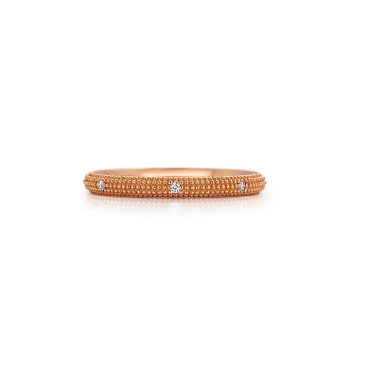 925SUNEERA Ira Textured Rose Gold Scattered Diamond Eternity Band Ring