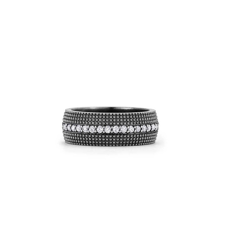 925SUNEERA Shana Black Rhodium Silver and Diamond Eternity Band Ring