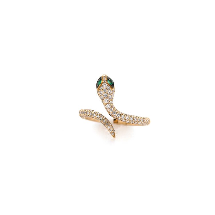 Elements by E79 Emerald and Diamond Snake Ring