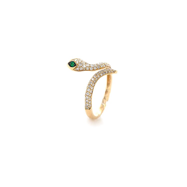 Elements by E79 Emerald and Diamond Snake Ring