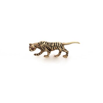 Vintage and Estate Ruby, Black Enamel and Gold Tiger Pin