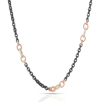 925SUNEERA Maribel Two-Tone Black Rhodium Silver and Rose Gold Links with Diamonds Rolo Chain