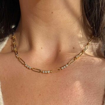 Elements by E79 Diamond and Paper Clip Chain Necklace