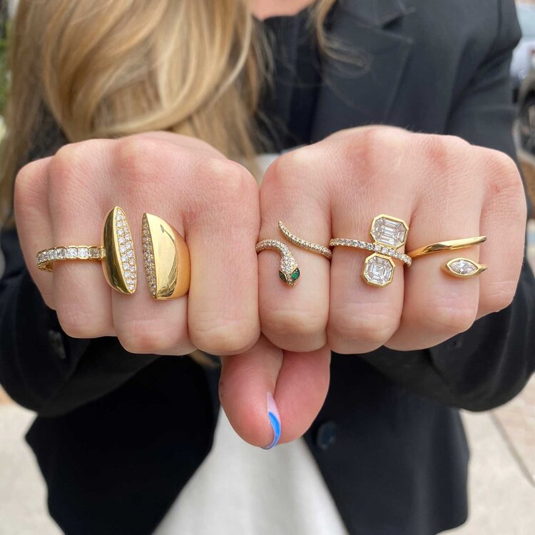 Elements by E79 Emerald and Diamond Snake Ring