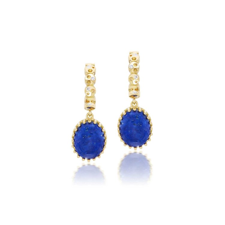 Dana Bronfman Oval Constellation Coin Huggie Drop Earrings with Lapis Lazuli