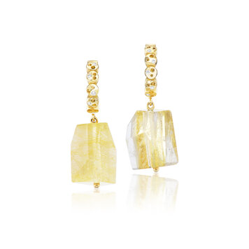 Dana Bronfman Oval Constellation Coin Huggie Drop Earrings with Rutilated Quartz