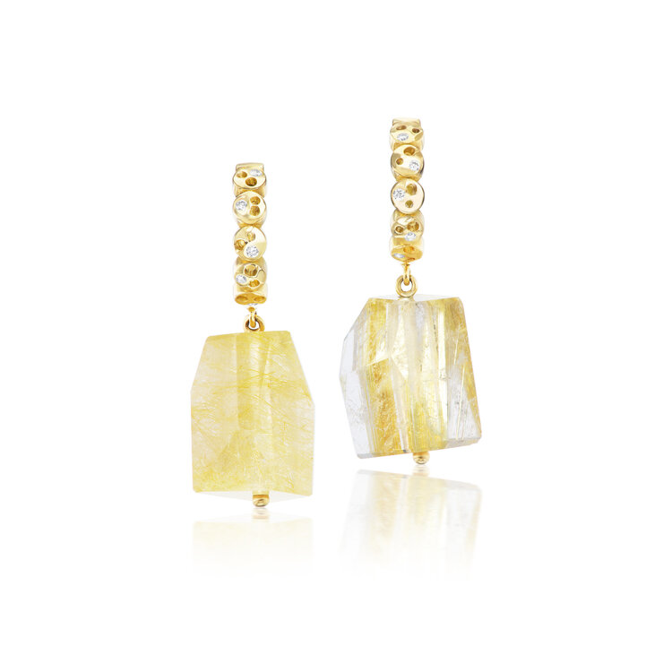 Dana Bronfman Oval Constellation Coin Huggie Drop Earrings with Rutilated Quartz