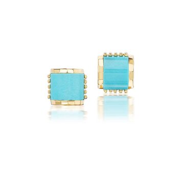 Dana Bronfman 3D Half Moon Turquoise & Gold Stud Earrings
