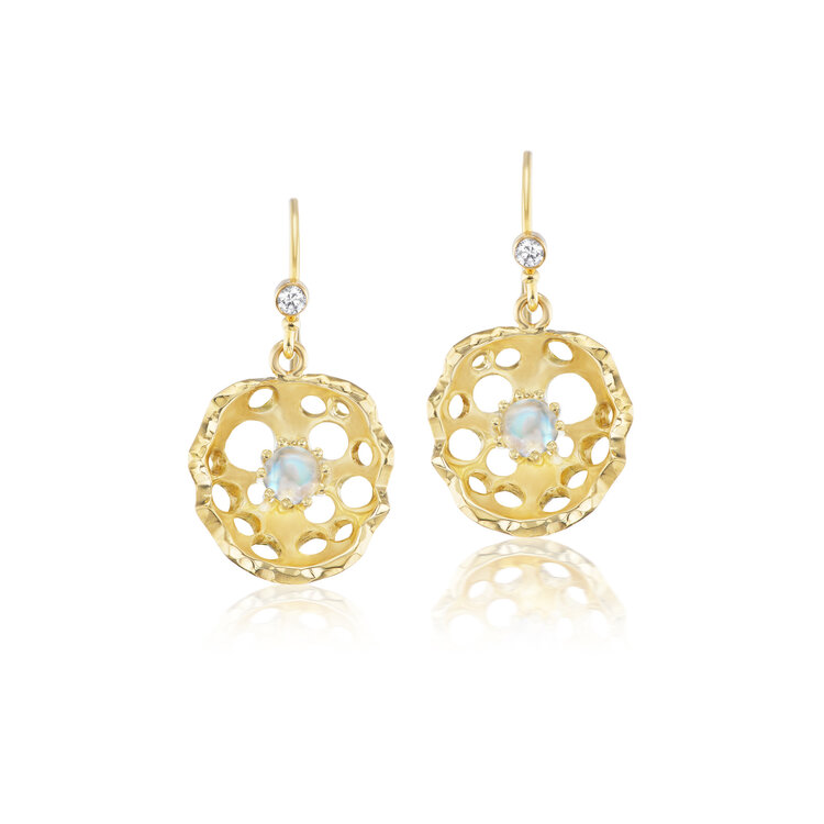Dana Bronfman Open Golden Lily Earrings with Moonstone