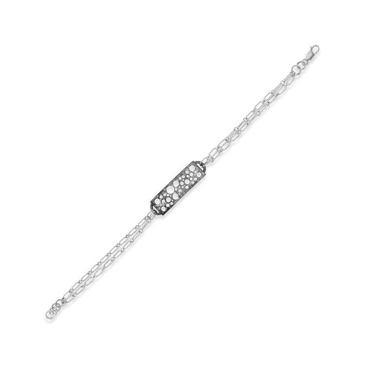 Dana Bronfman Oculus ID Chain Bracelet with Double White Gold Cable Chain