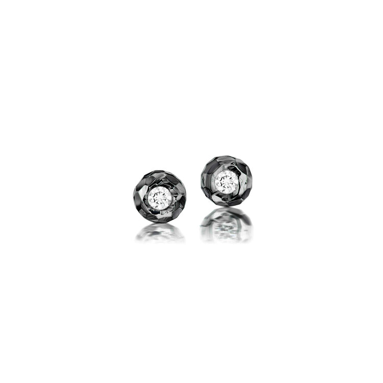 Dana Bronfman Small Diamond Hammered Black Rhodium Donut Stud Earrings