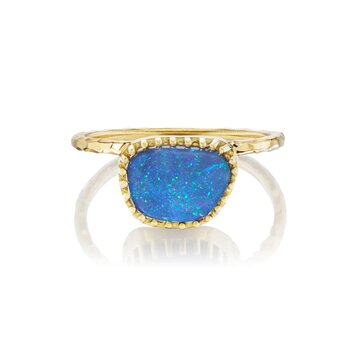 Dana Bronfman Glitter Blue Opal Pronged Bezel Solitaire Ring
