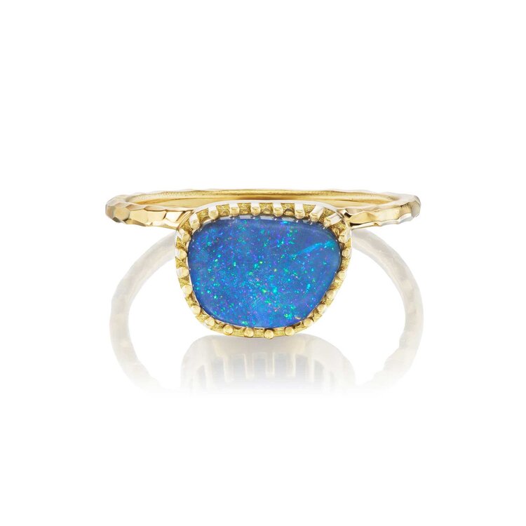 Dana Bronfman Glitter Blue Opal Pronged Bezel Solitaire Ring