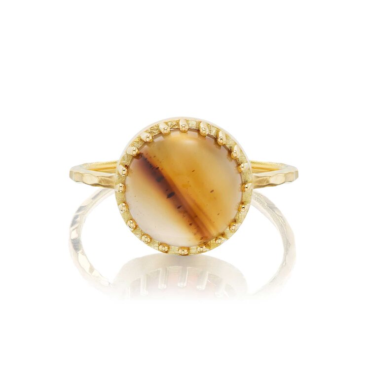 Dana Bronfman Round Orange Agate Pronged Beze Solitaire Ring