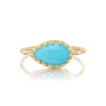 Dana Bronfman Sideways Pear Turquoise Pronged Bezel Solitaire Ring