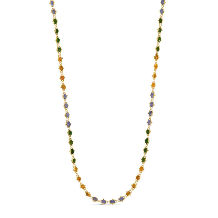Amali Green Tourmaline, Garnet, and Tanzanite Full Textile Necklace