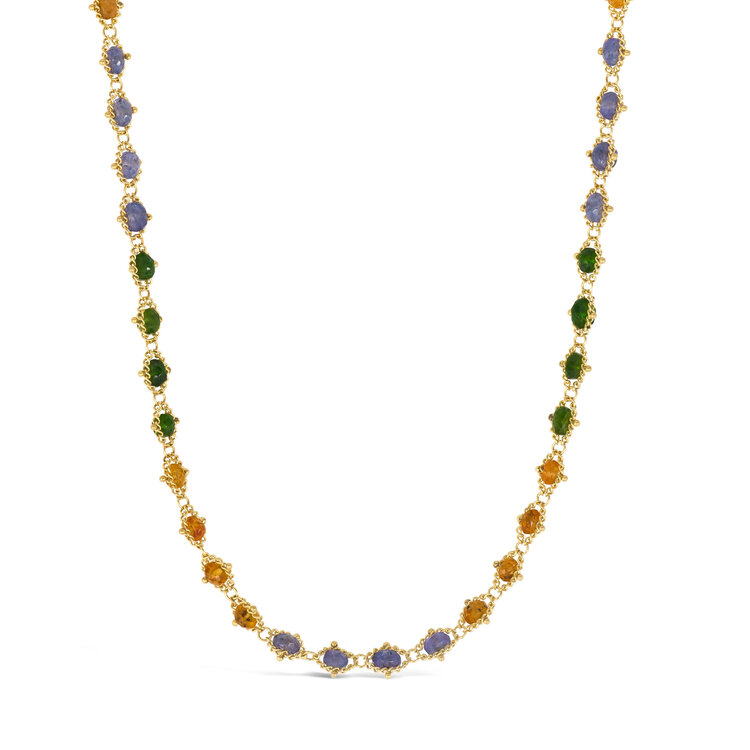 Amali Green Tourmaline, Garnet, and Tanzanite Full Textile Necklace