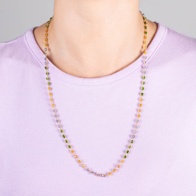 Amali Green Tourmaline, Garnet, and Tanzanite Full Textile Necklace