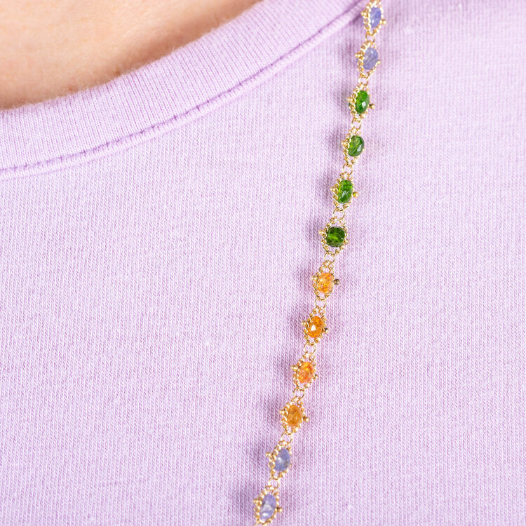 Amali Green Tourmaline, Garnet, and Tanzanite Full Textile Necklace