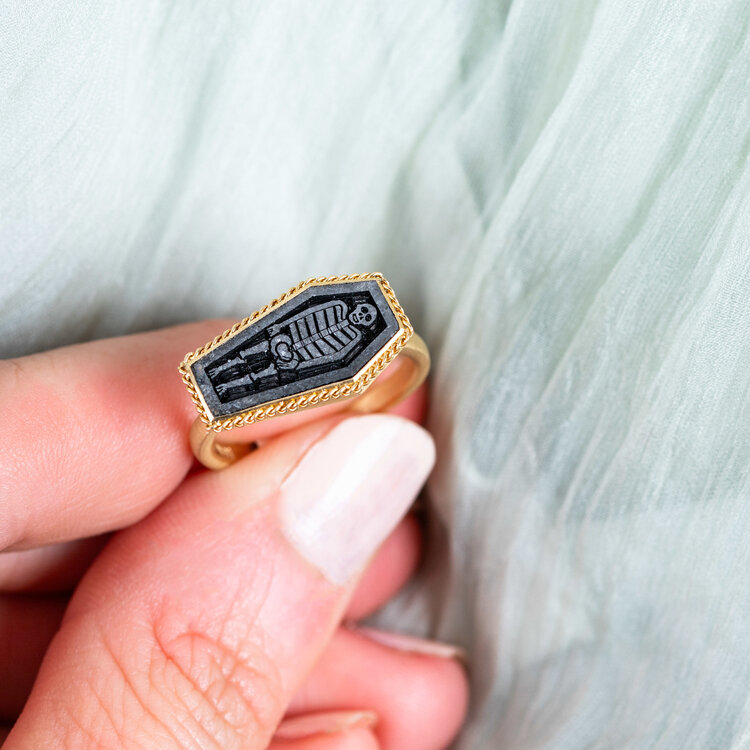 Amali Carved Black Diamond Skeleton Ring