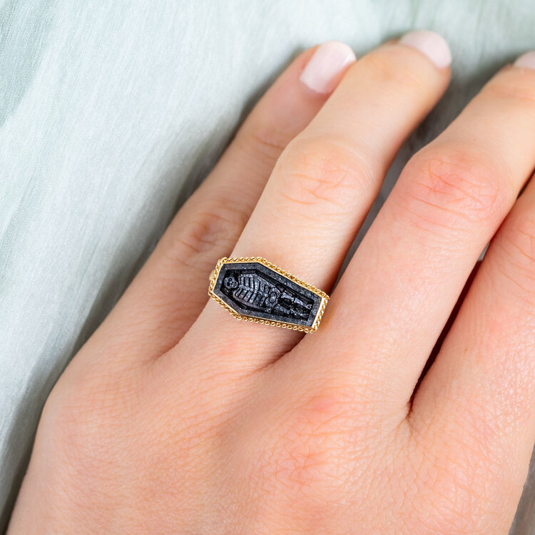 Amali Carved Black Diamond Skeleton Ring