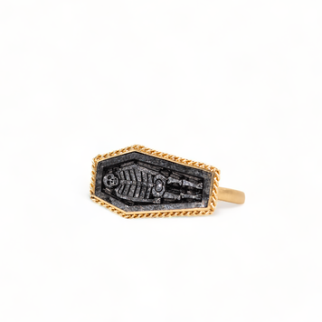 Amali Carved Black Diamond Skeleton Ring