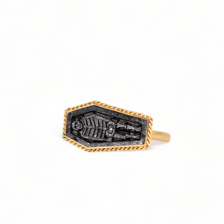 Amali Carved Black Diamond Skeleton Ring