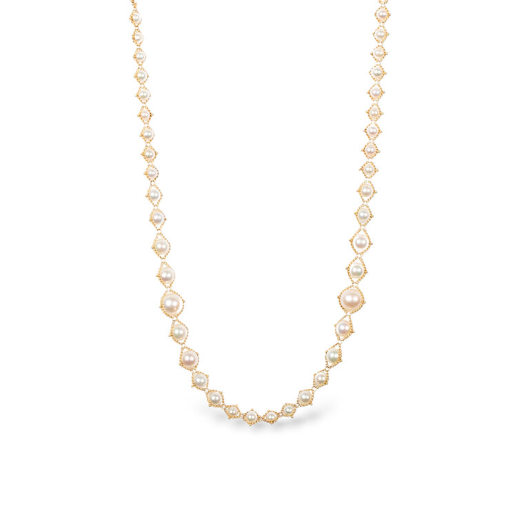 Amali Akoya Pearl Graduated Full Textile Necklace