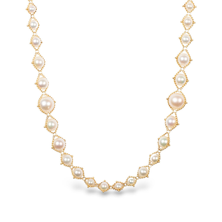 Amali Akoya Pearl Graduated Full Textile Necklace