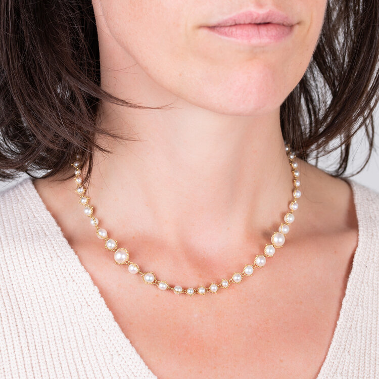 Amali Akoya Pearl Graduated Full Textile Necklace