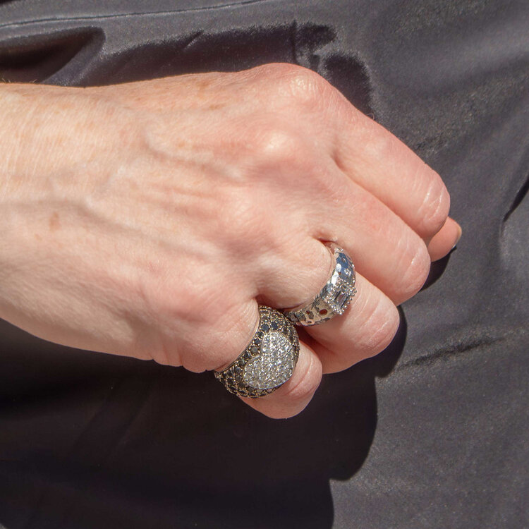 Vintage and Estate Pave Heart Ring With Black and White Diamonds