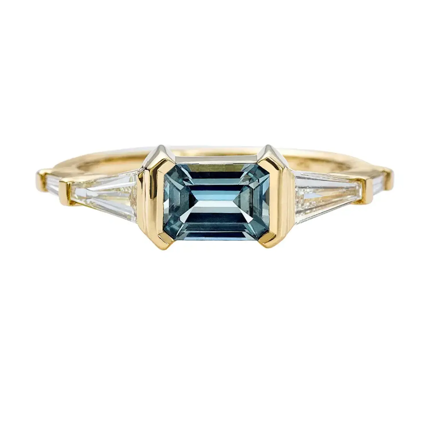 Teal Sapphire & Diamond Baguette Engagement Ring | Element 79 