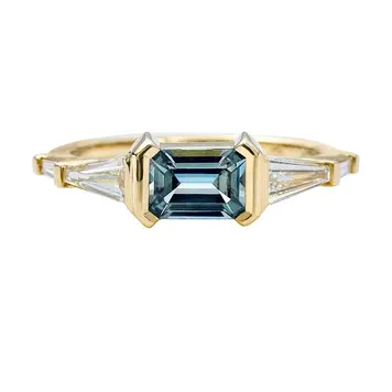 Artemer Mod Teal Sapphire and Tapered Baguette Diamond Engagement Ring - OOAK