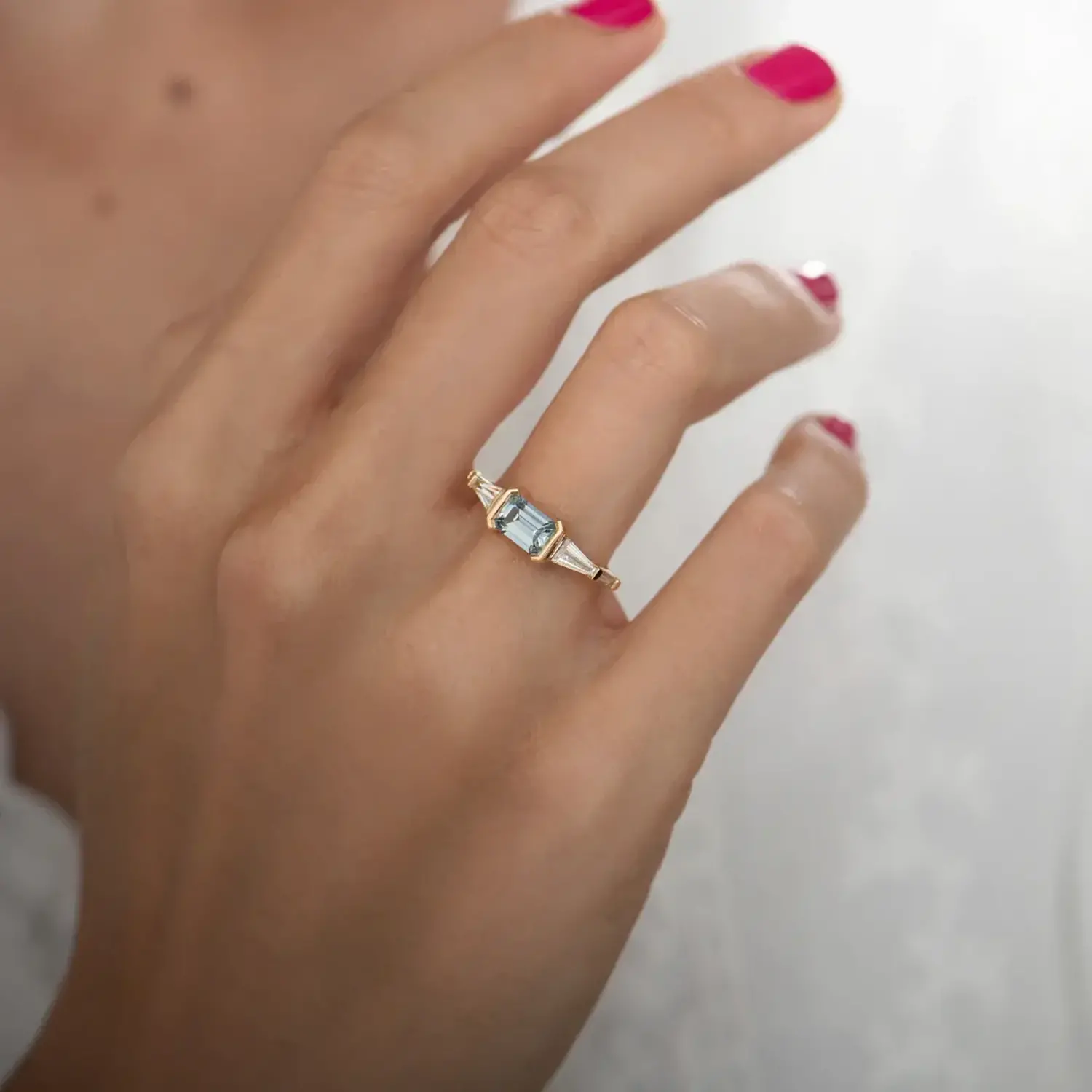Teal Sapphire & Diamond Baguette Engagement Ring | Element 79 