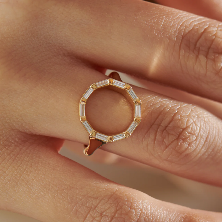 Artemer Baguette Diamond and Gold Circle Statement Ring