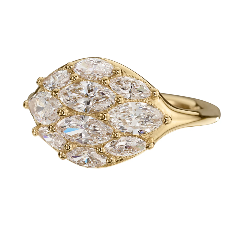 Artemer Dome Marquise Diamond Gold Engagement Statement Ring