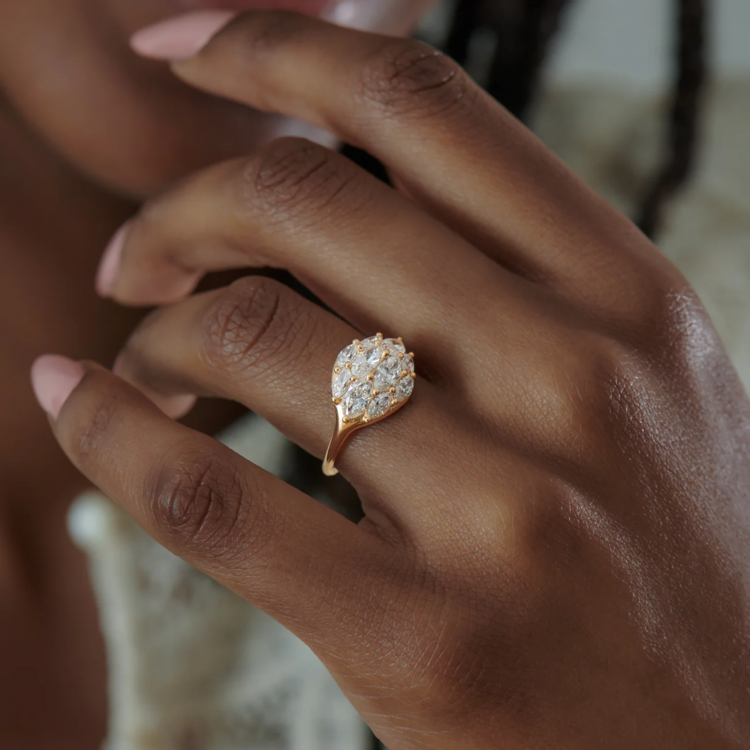 Artemer Dome Marquise Diamond Gold Engagement Statement Ring