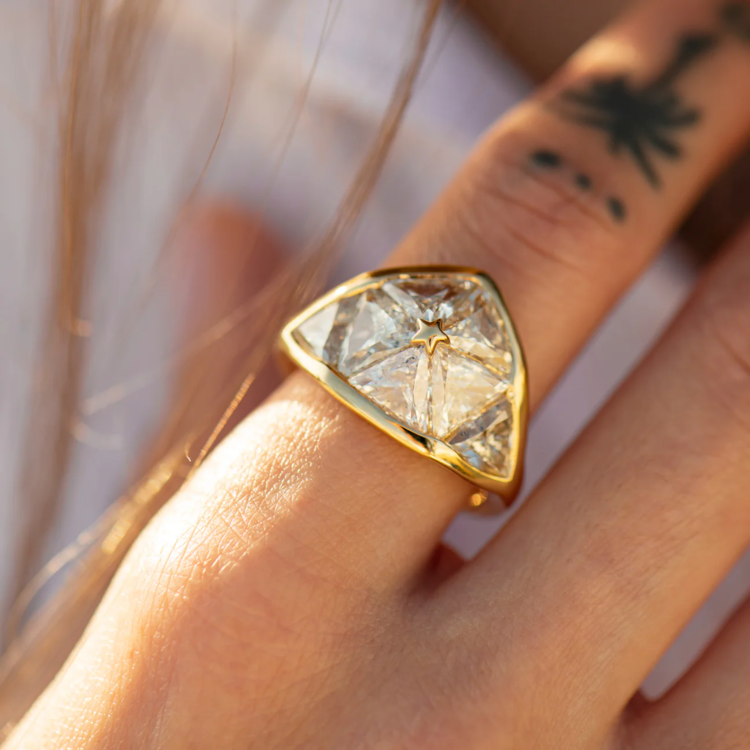Artemer Lab-Grown Interstellar Dome Ring with Triangle Cut Diamonds