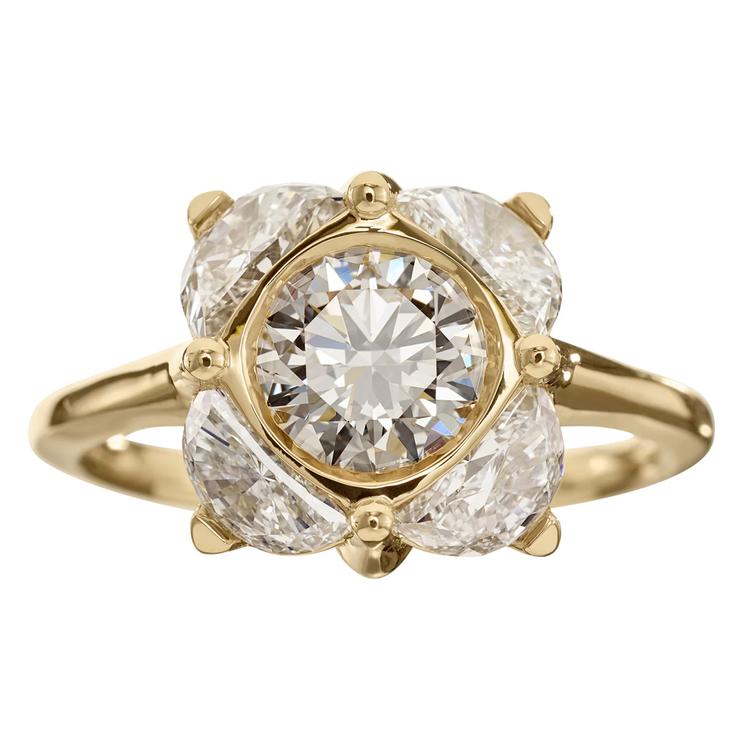 Artemer Bellflower Brilliant and Half Moon Diamond Engagement Ring