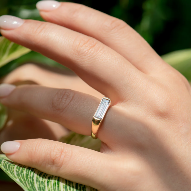 Artemer Minimalist Solitaire Engagement Ring with a Baguette Cut Diamond OOAK