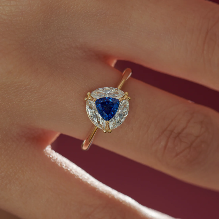 Artemer Marquise Diamond and Royal Blue Trillion Sapphire Engagement Ring