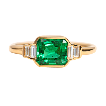 Artemer Art Deco Emerald Engagement Ring with Baguette Diamonds