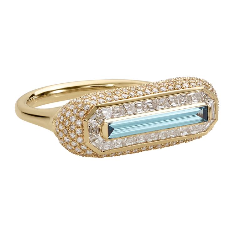 Artemer Fancy Color Blue Diamond Ring with Pave Diamond Detailing